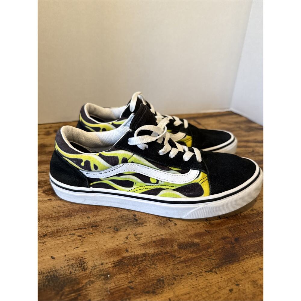 VANS Old Skool Slime Flame Black/White w Green Youth Size 6.5